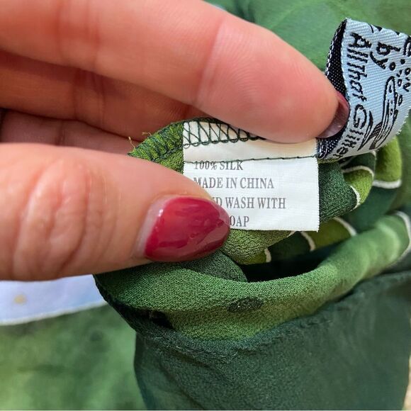 Champagne Collection by All That Glitters Silk One Size Blue and Green Top - Picture 9 of 11